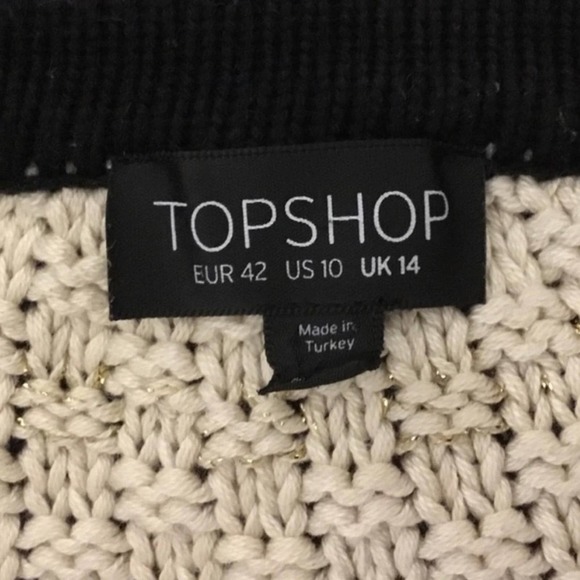 Topshop Cream Open Front Cardi w/ Woven Gold Thread Size 10 - Picture 15 of 15